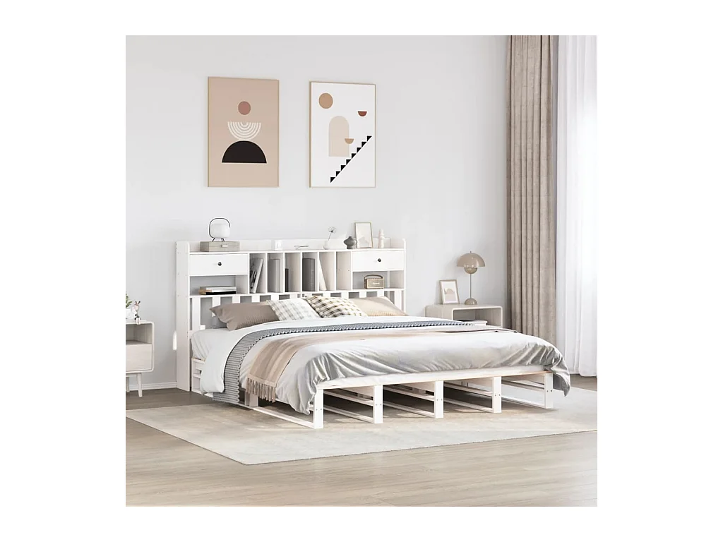 Massivholzbett mit Regal ohne Matratze Weiß 180x200 cm Kiefer