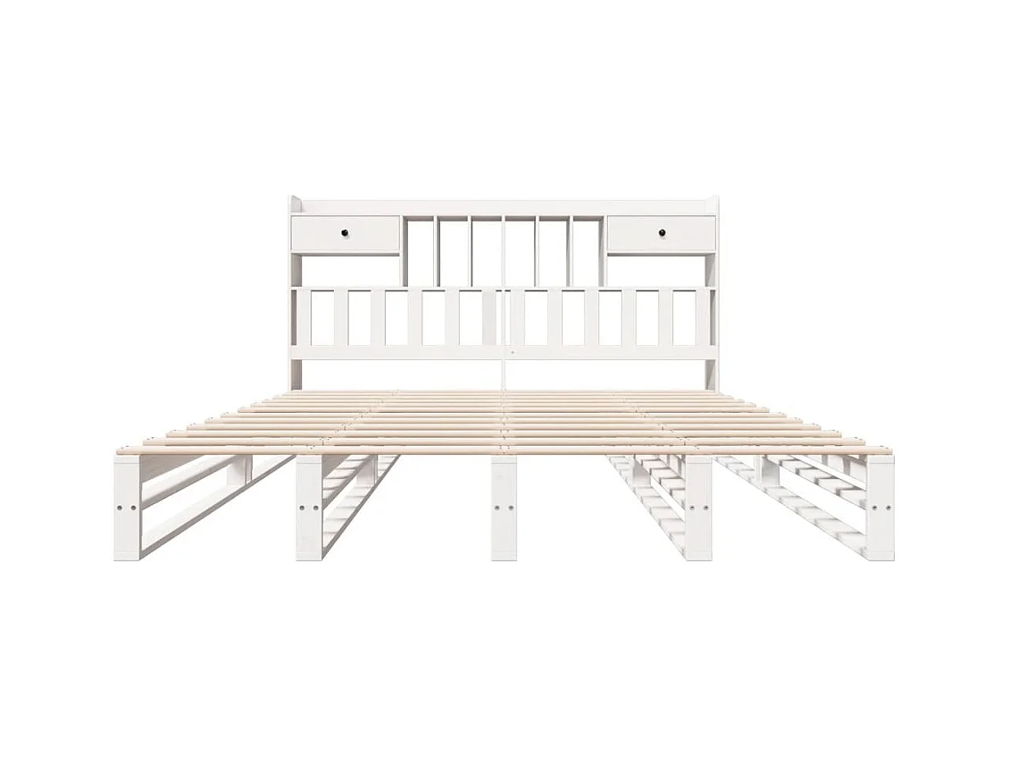 Massivholzbett mit Regal ohne Matratze Weiß 180x200 cm Kiefer