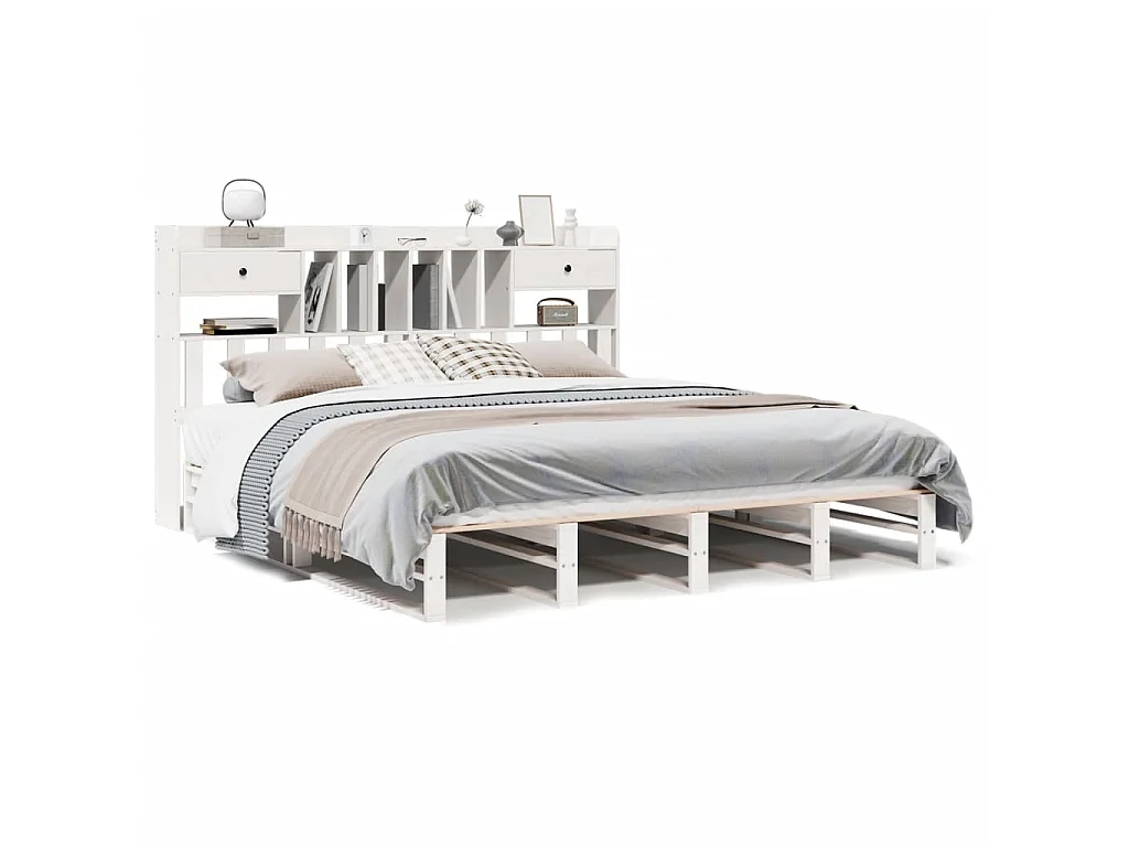 Bed met boekenkast zonder matras grenenhout wit 180x200 cm