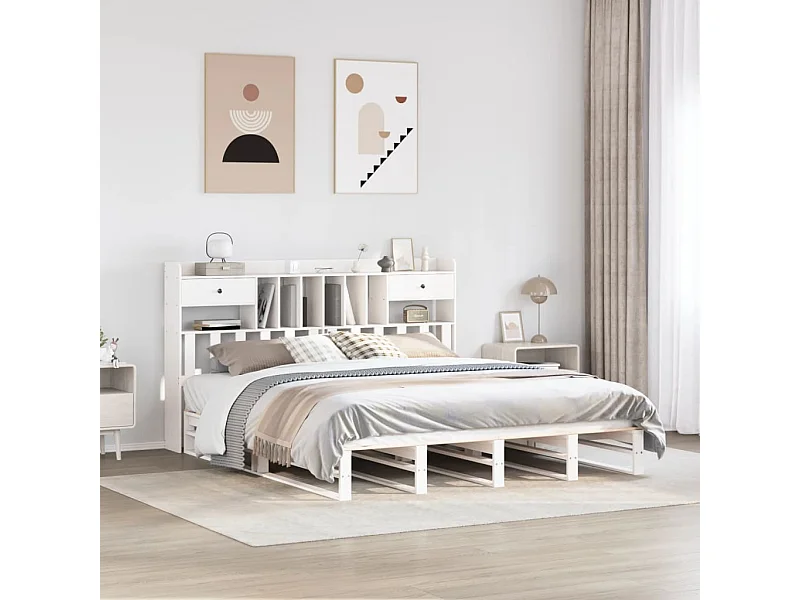 Lit bibliothèque sans matelas blanc 180x200 cm bois pin massif
