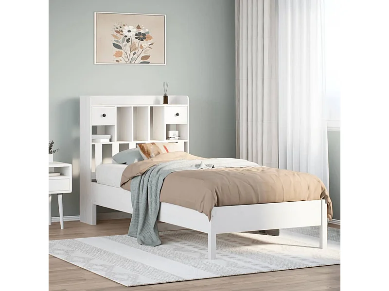 Bed met boekenkast zonder matras grenenhout wit 90x200 cm