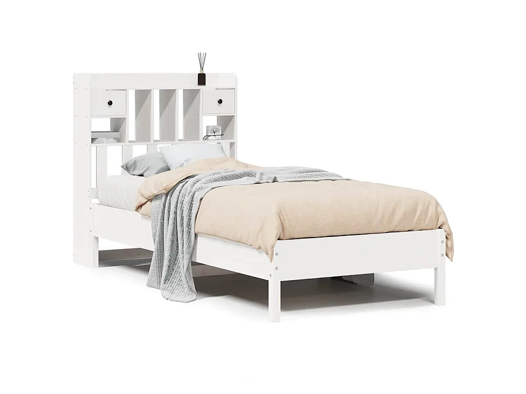 Cama com estante sem colchão 90x200 cm pinho maciço branco