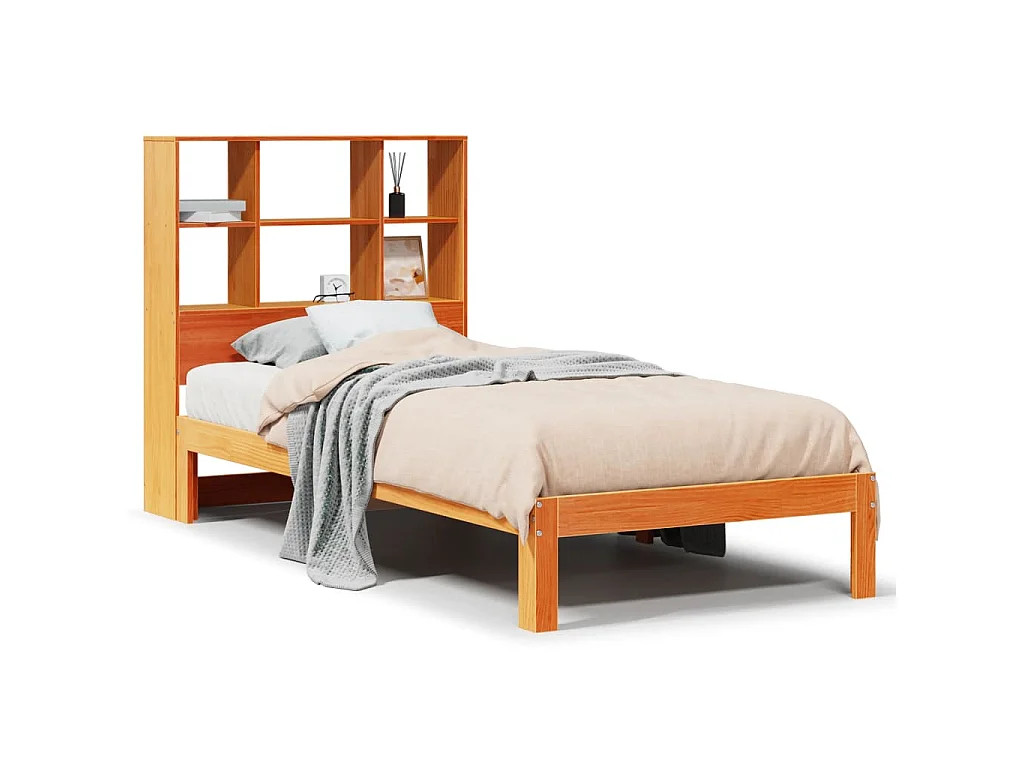 Letto Libreria senza Materasso Marrone Cera 75x190 cm in Pino
