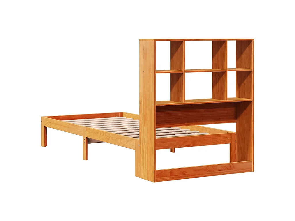 Letto Libreria senza Materasso Marrone Cera 75x190 cm in Pino