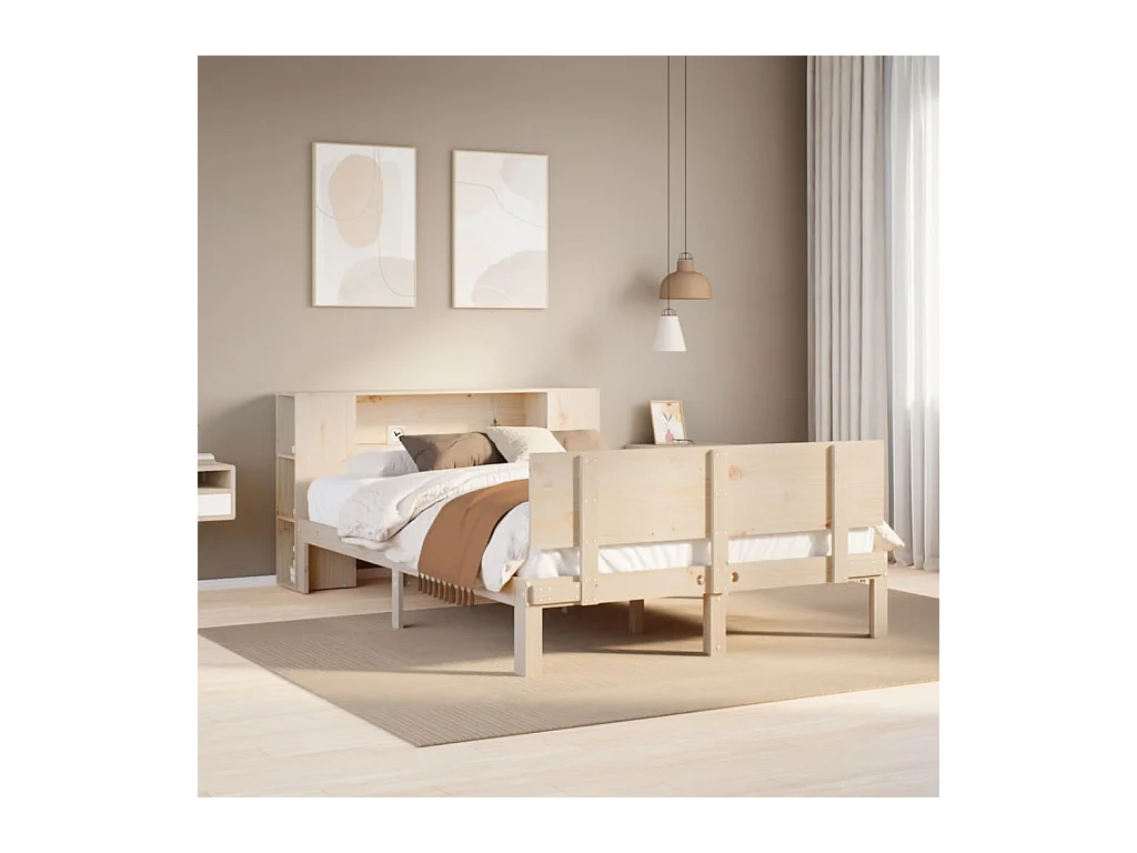 Lit bibliothèque sans matelas 150x200 cm bois massif de pin