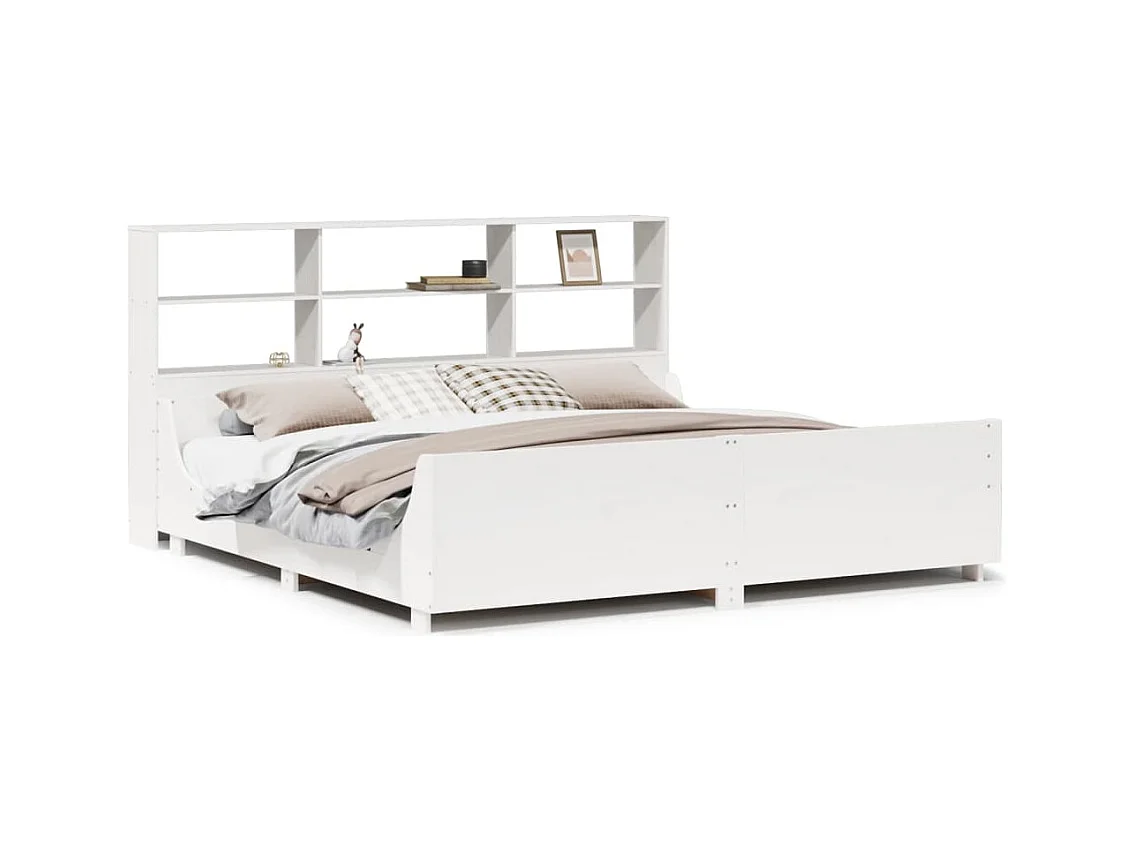 Massivholzbett mit Regal ohne Matratze Weiß 180x200 cm