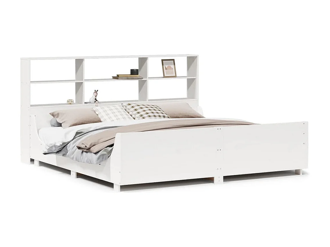 Cama com estante sem colchão 180x200 cm madeira maciça branco
