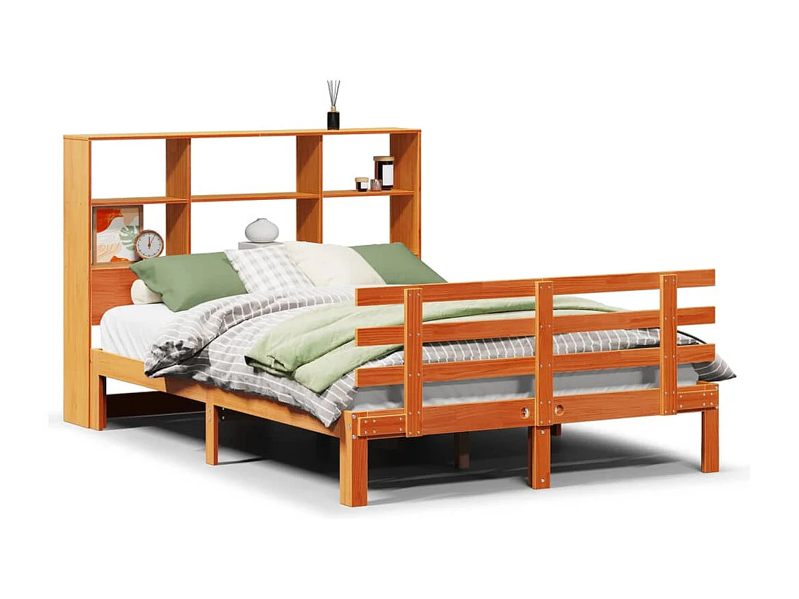 Massivholzbett mit Regal ohne Matratze Wachsbraun 150x200 cm