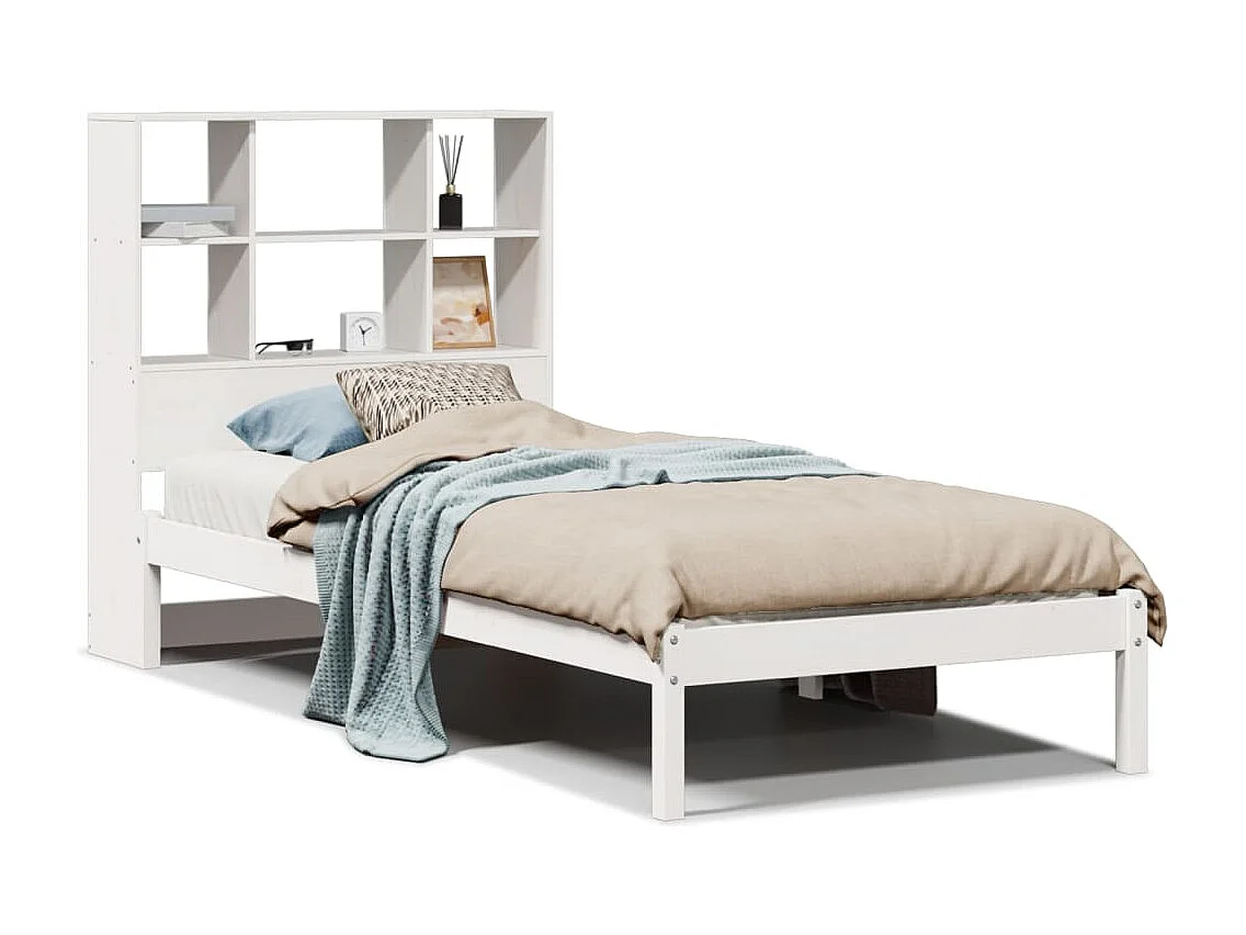 Letto Libreria senza Materasso Bianca 90x200 cm Legno di Pino