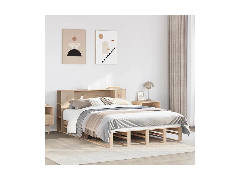Massivholzbett mit Regal ohne Matratze 140x190 cm Massivholz