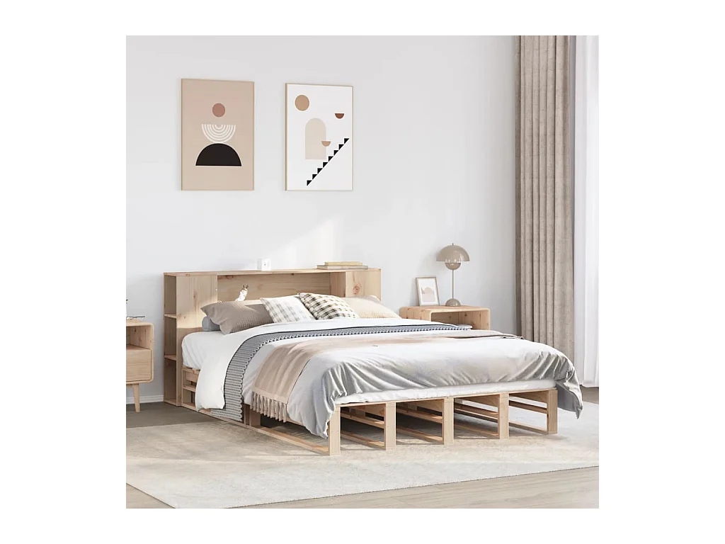 Bed met boekenkast zonder matras massief hout 140x190 cm