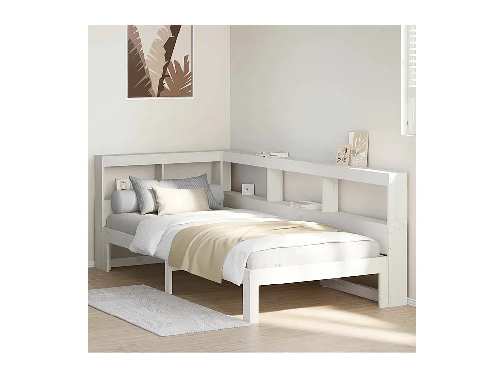 Lit bibliothèque sans matelas blanc 90x200cm bois de pin massif
