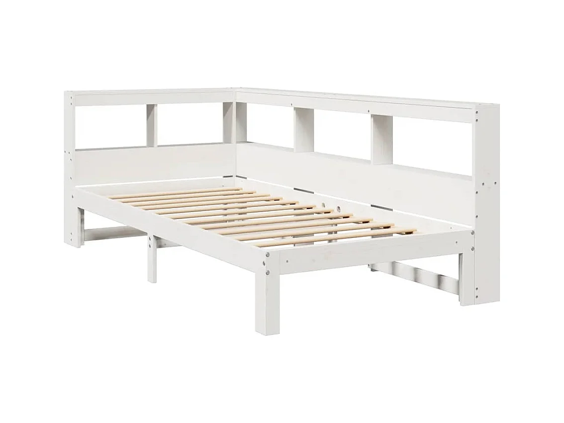 Lit bibliothèque sans matelas blanc 90x200cm bois de pin massif