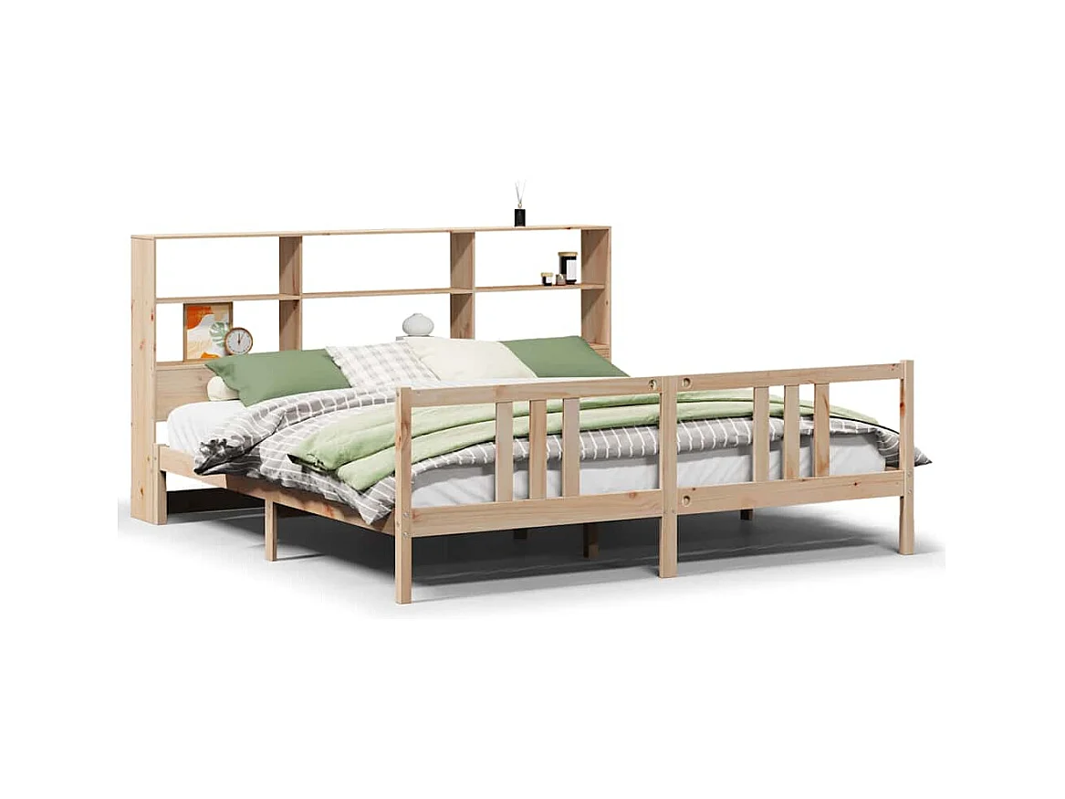 Lit bibliothèque sans matelas 180x200 cm bois massif de pin