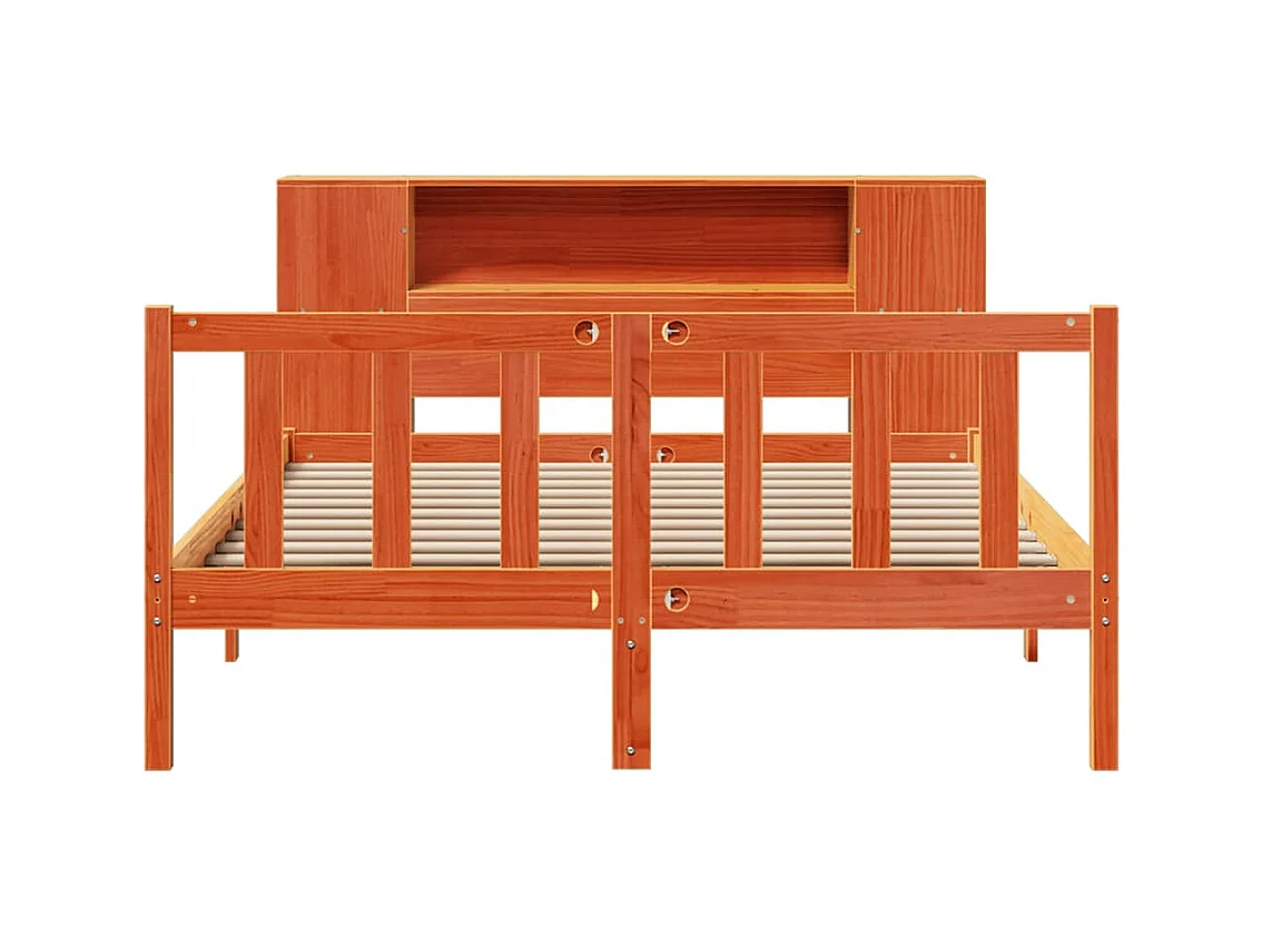 Massivholzbett mit Regal ohne Matratze Wachsbraun 135x190 cm