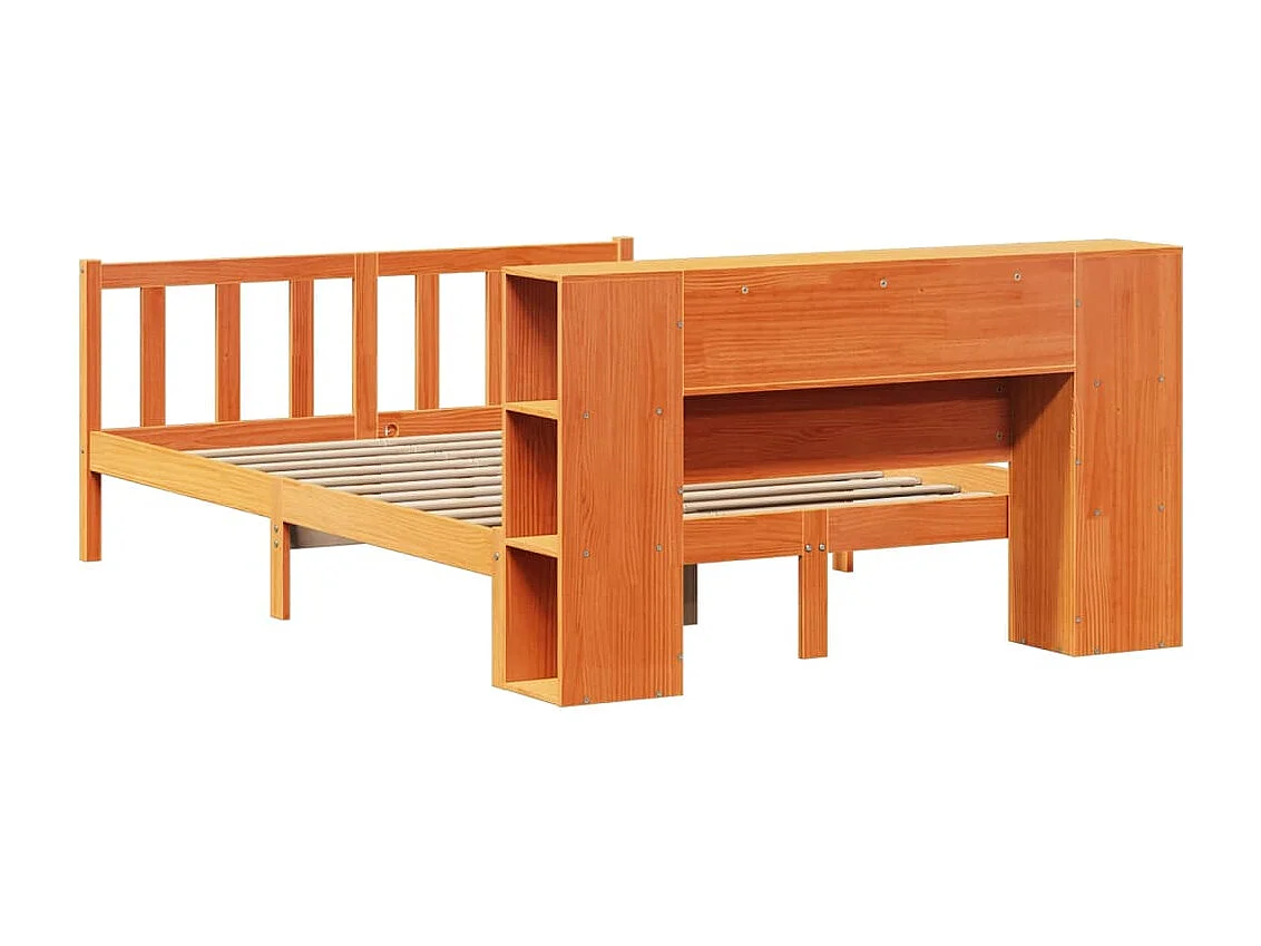 Massivholzbett mit Regal ohne Matratze Wachsbraun 135x190 cm