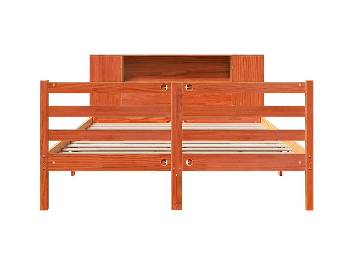 Massivholzbett mit Regal ohne Matratze Wachsbraun 135x190 cm
