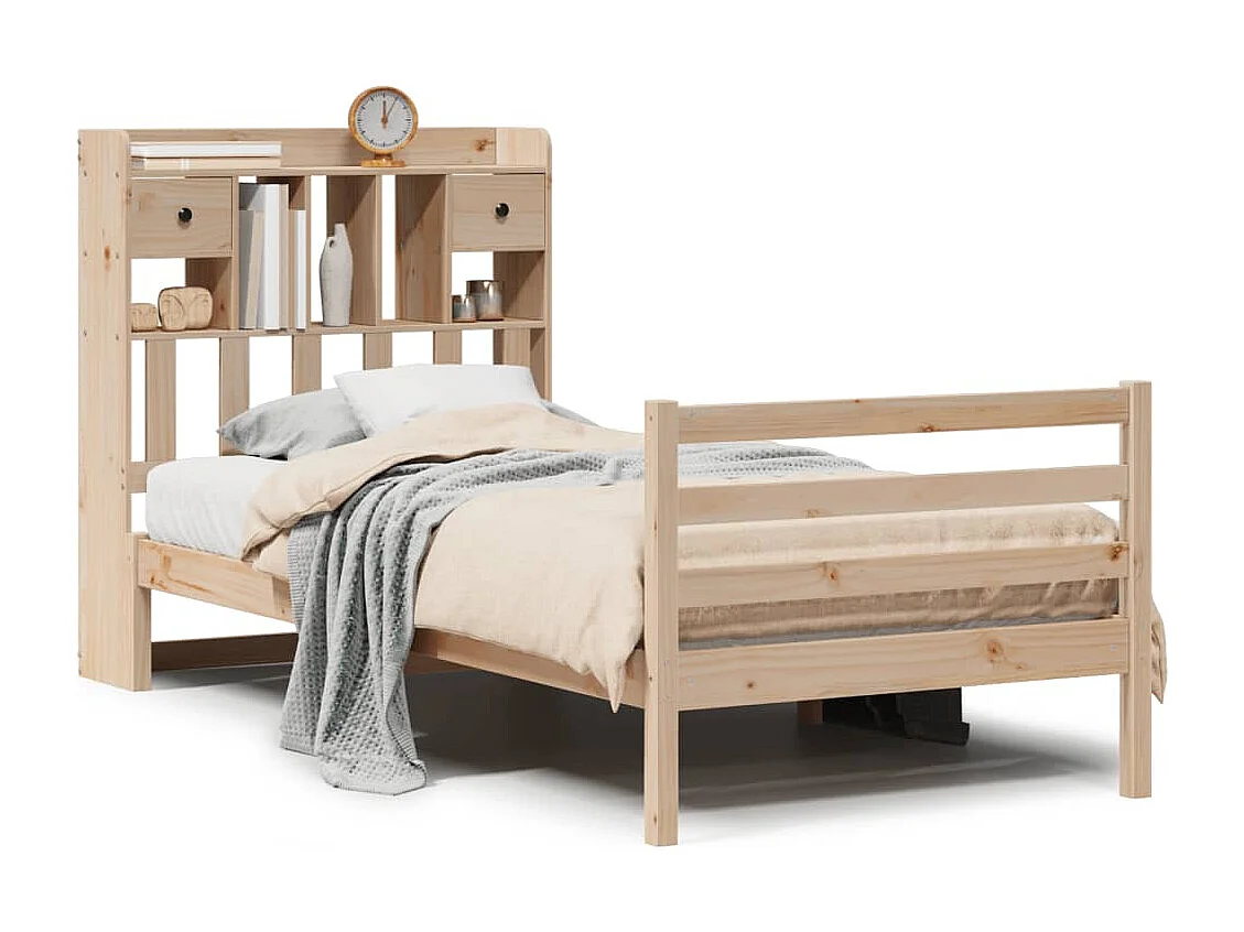 Bed met boekenkast zonder matras massief grenenhout 100x200 cm