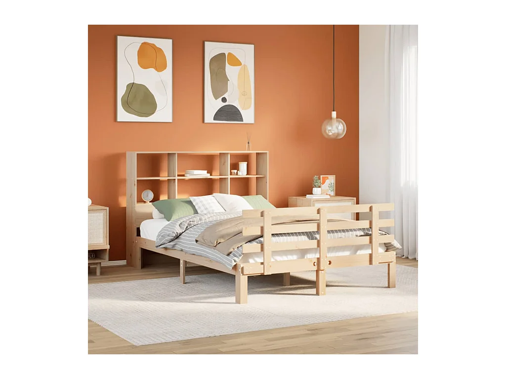Lit bibliothèque sans matelas 160x200 cm bois massif de pin