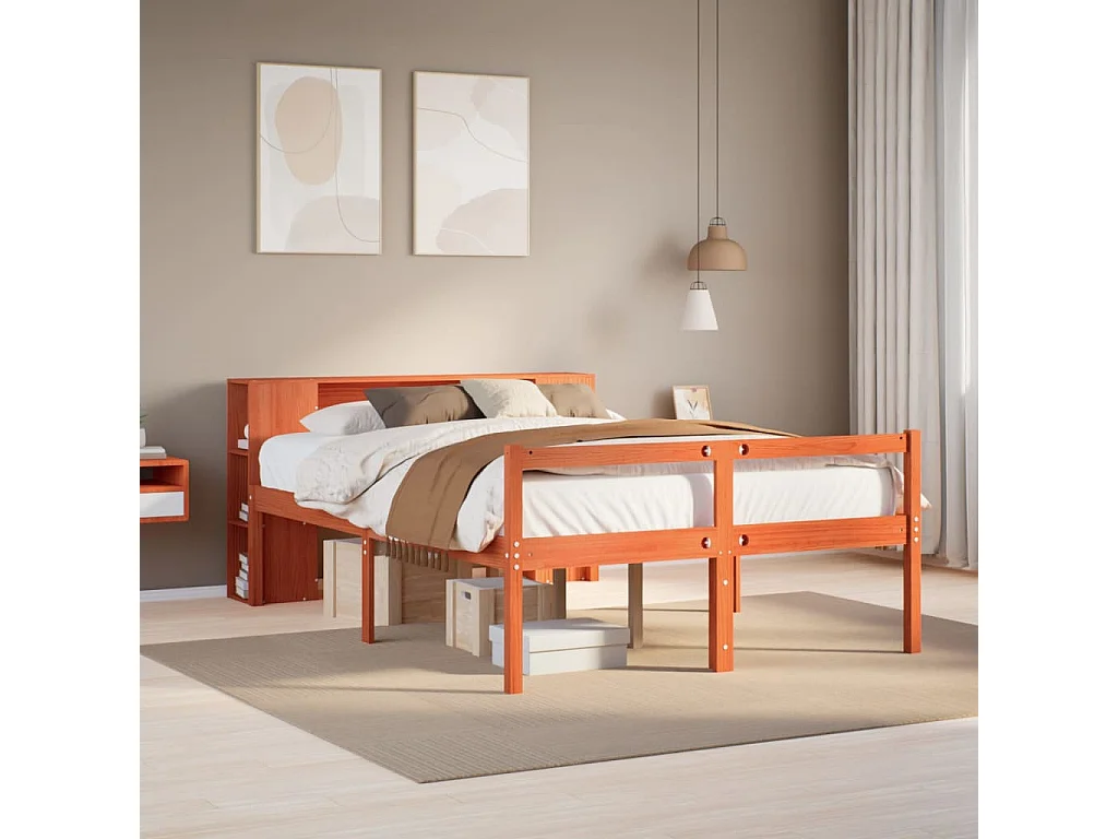 Letto Libreria senza Materasso Marrone Cera 135x190 cm Legno