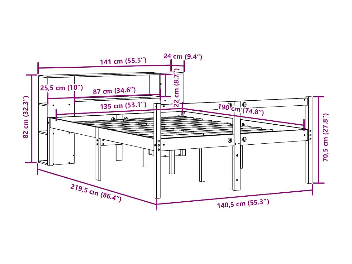 Letto Libreria senza Materasso Marrone Cera 135x190 cm Legno