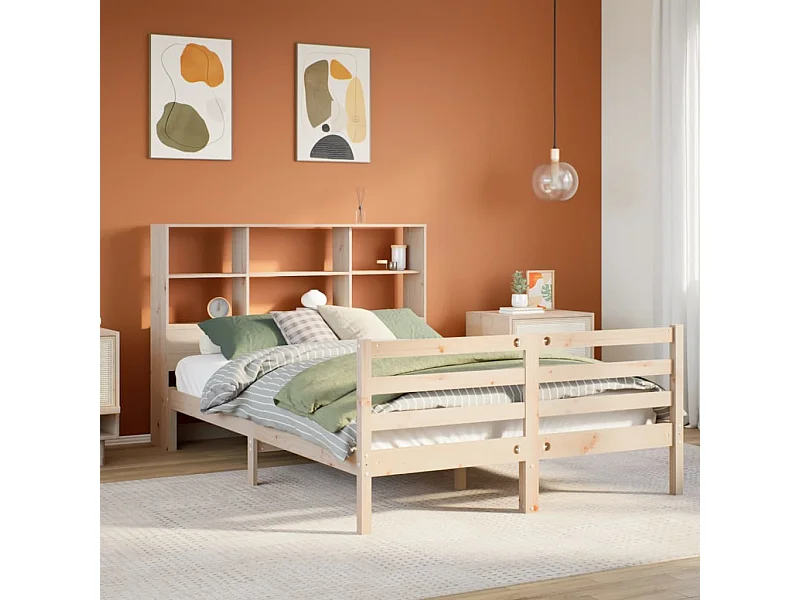Bed met boekenkast zonder matras massief grenenhout 140x190 cm