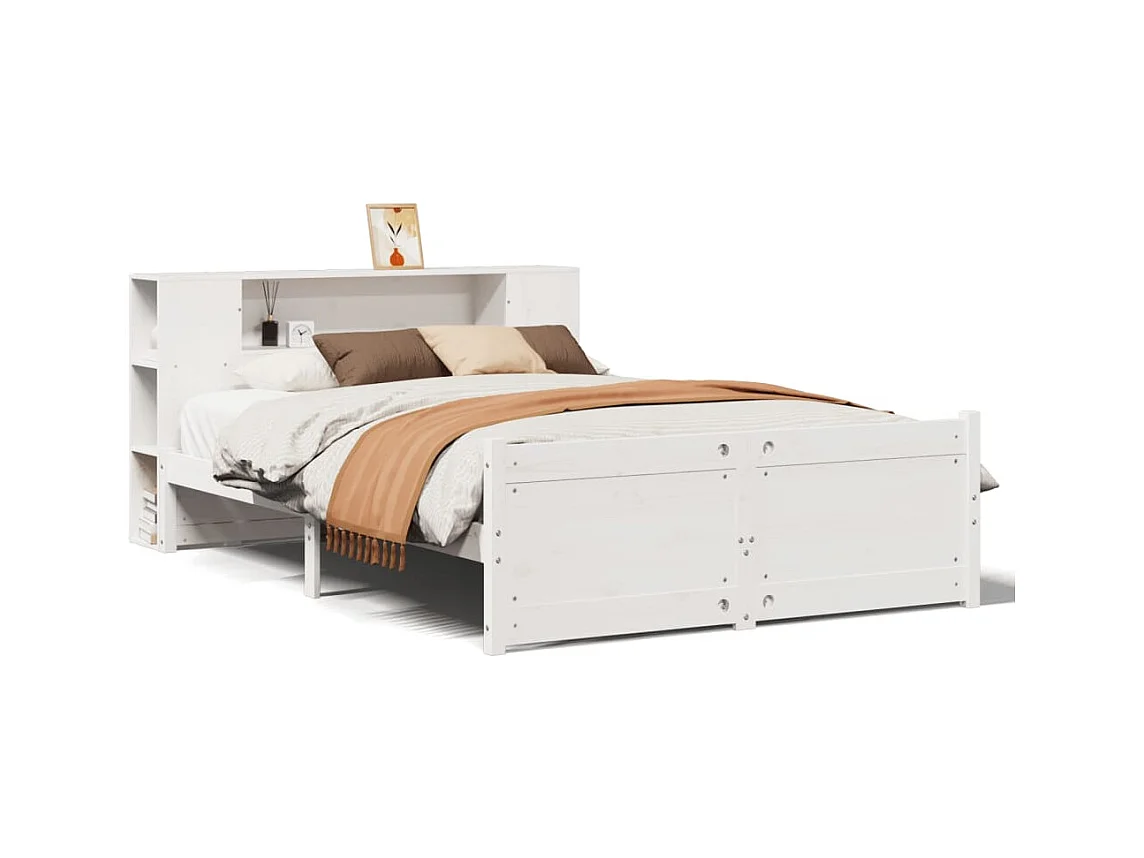 Bed met boekenkast zonder matras grenenhout wit 150x200 cm
