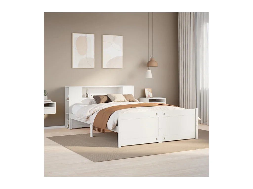 Lit bibliothèque sans matelas blanc 150x200 cm bois pin massif