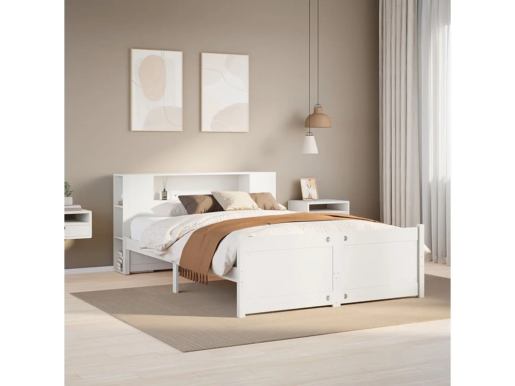 Letto Libreria senza Materasso Bianco 150x200 cm Legno di Pino