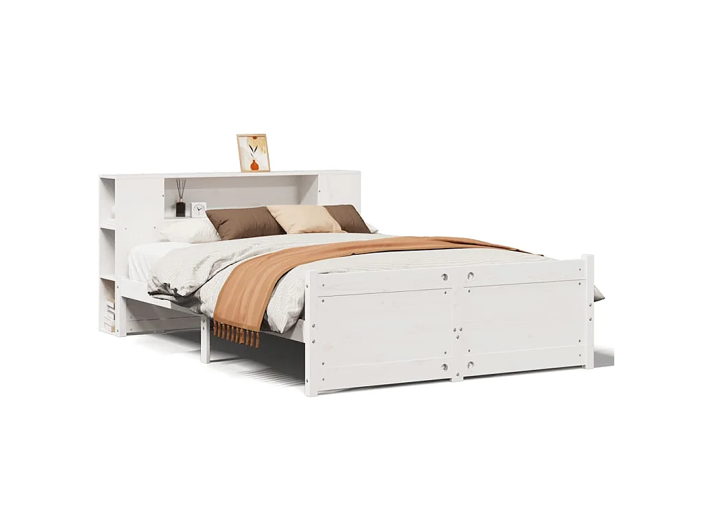 Lit bibliothèque sans matelas blanc 150x200 cm bois pin massif