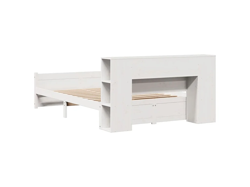 Lit bibliothèque sans matelas blanc 150x200 cm bois pin massif