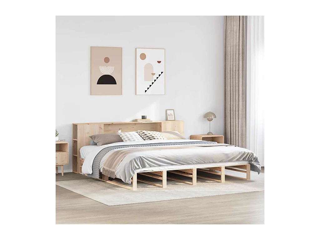 Letto Libreria senza Materasso 200x200 cm in Legno Massello