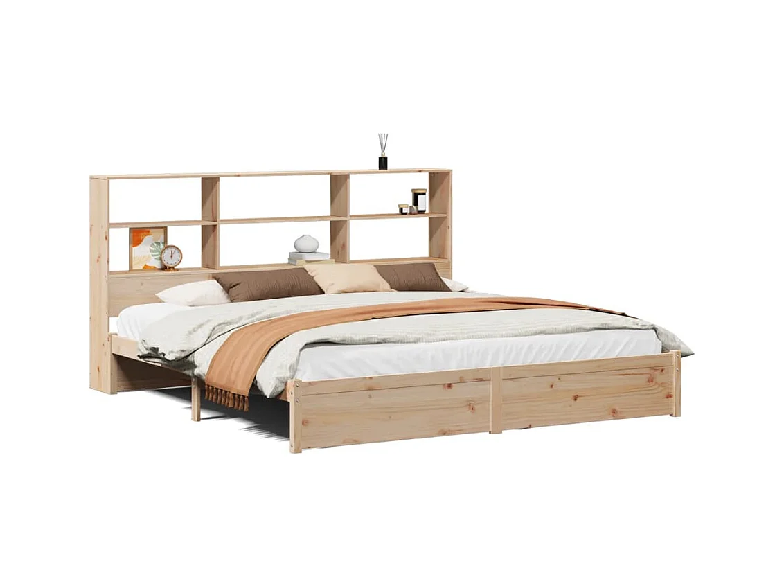 Lit bibliothèque sans matelas 180x200 cm bois massif de pin