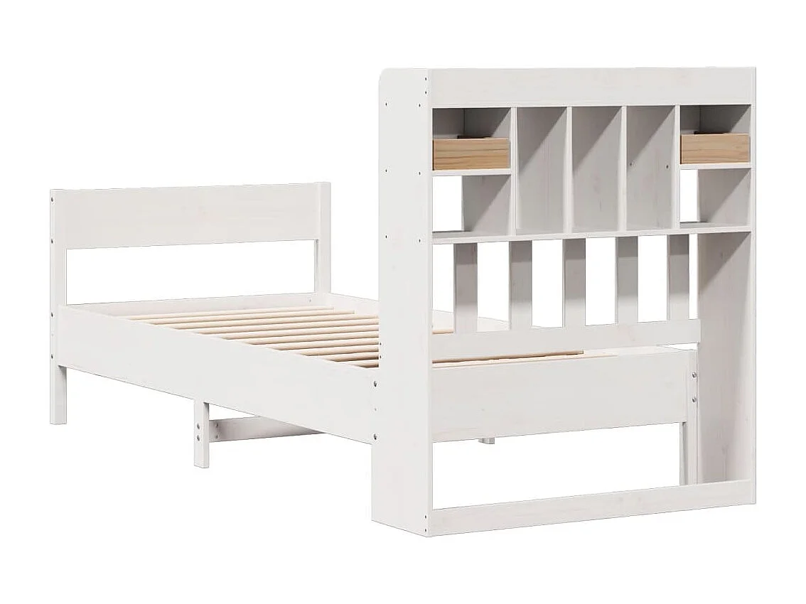 Lit bibliothèque sans matelas blanc 75x190cm bois de pin massif