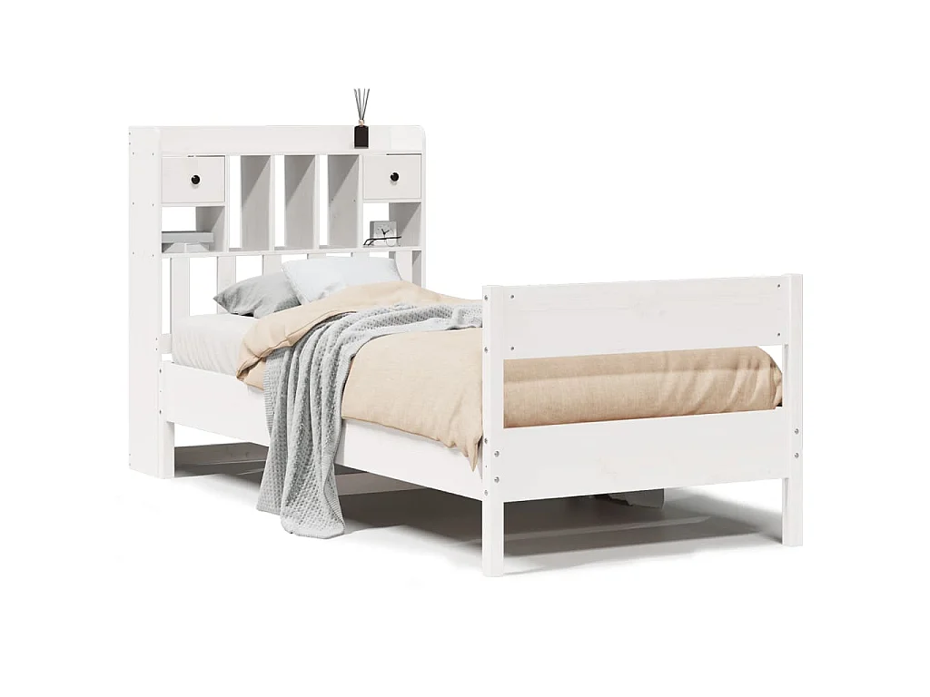 Lit bibliothèque sans matelas blanc 75x190cm bois de pin massif