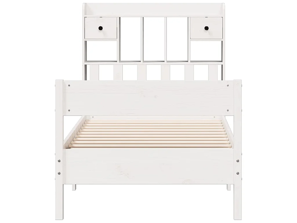 Lit bibliothèque sans matelas blanc 75x190cm bois de pin massif