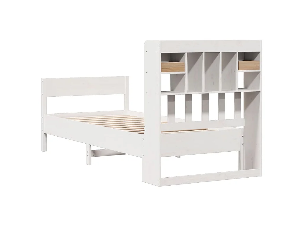 Lit bibliothèque sans matelas blanc 75x190cm bois de pin massif
