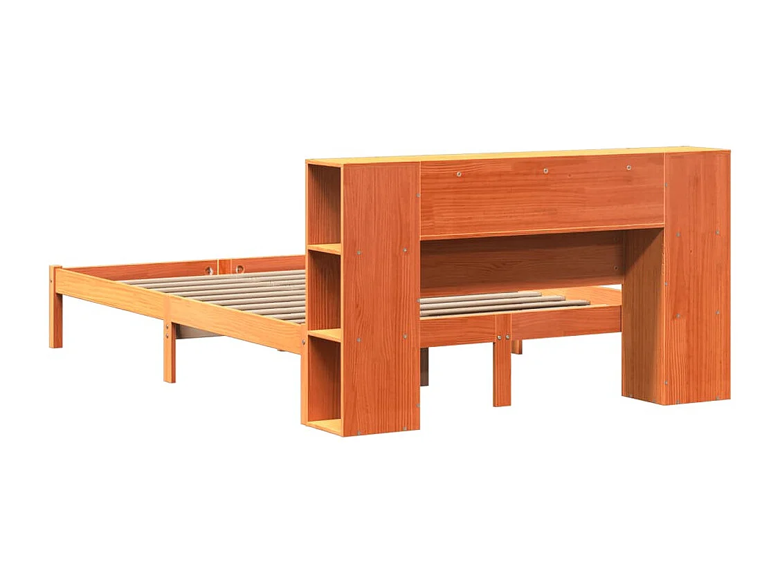 Lit bibliothèque sans matelas cire marron 160x200 cm pin massif