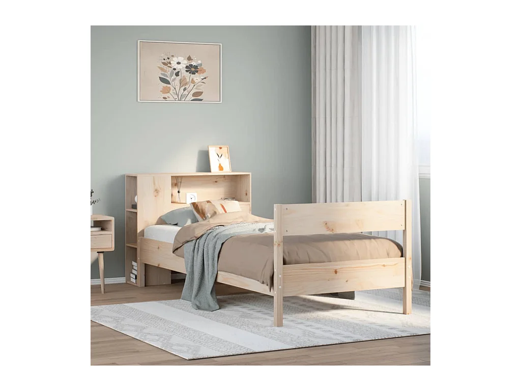 Bed met boekenkast zonder matras massief grenenhout 90x190 cm