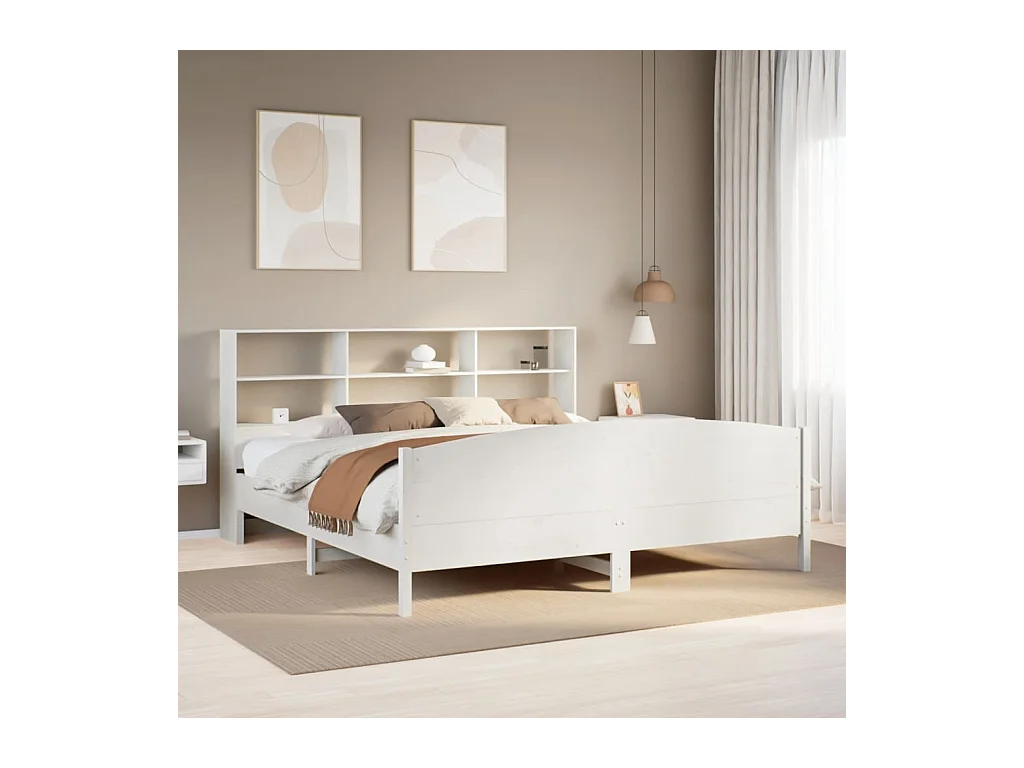 Massivholzbett mit Regal ohne Matratze Weiß 180x200 cm Kiefer