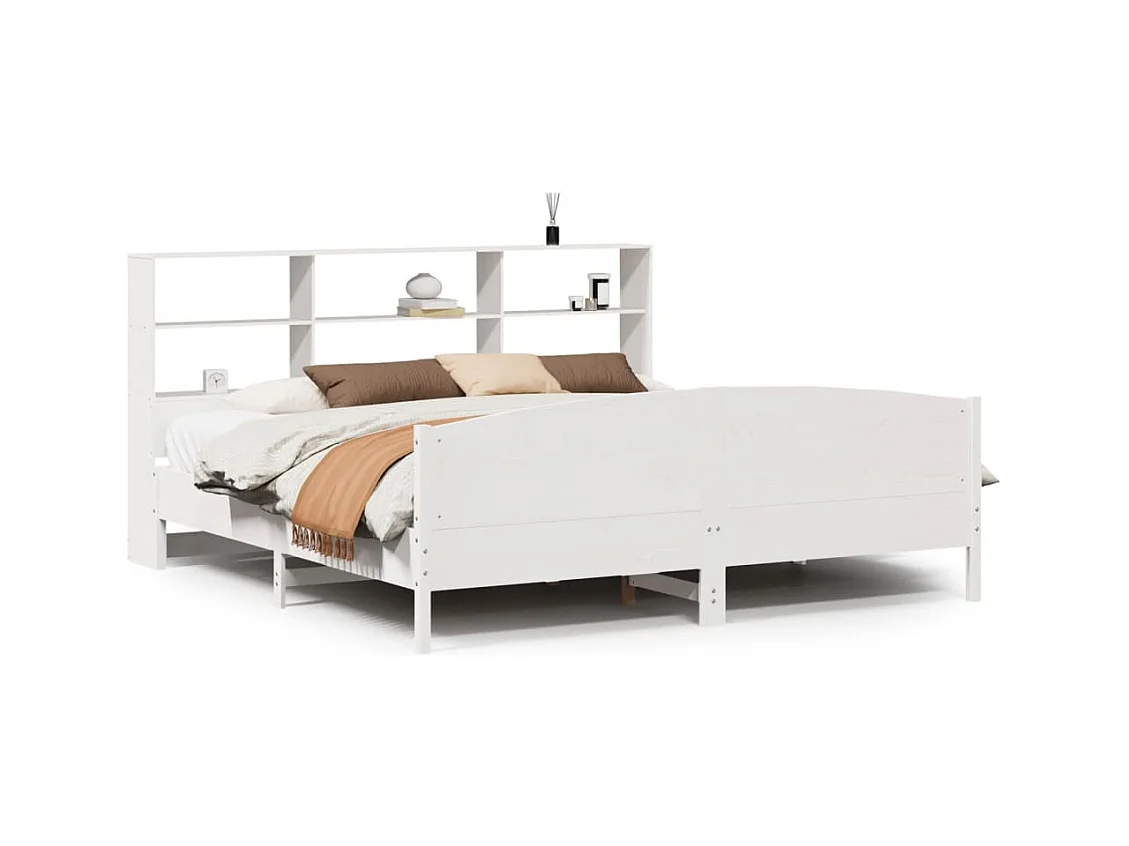 Massivholzbett mit Regal ohne Matratze Weiß 180x200 cm Kiefer