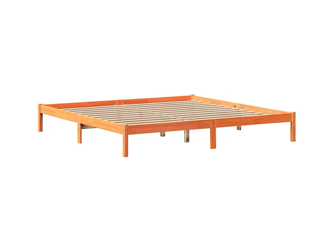 Lit bibliothèque sans matelas cire marron 200x200 cm pin massif