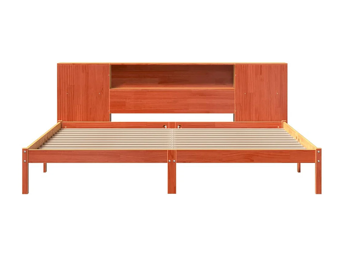 Bed met boekenkast zonder matras grenenhout wasbruin 200x200 cm