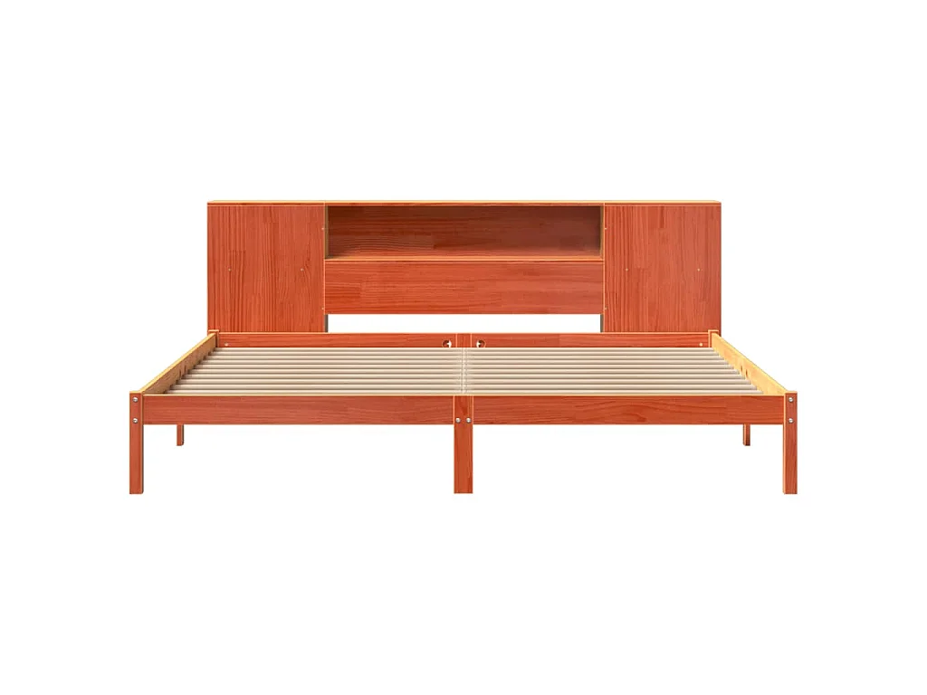 Lit bibliothèque sans matelas cire marron 200x200 cm pin massif