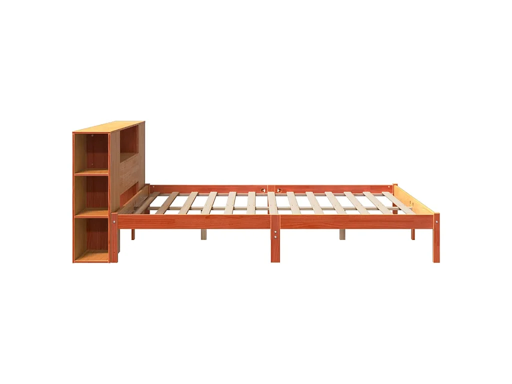 Lit bibliothèque sans matelas cire marron 200x200 cm pin massif