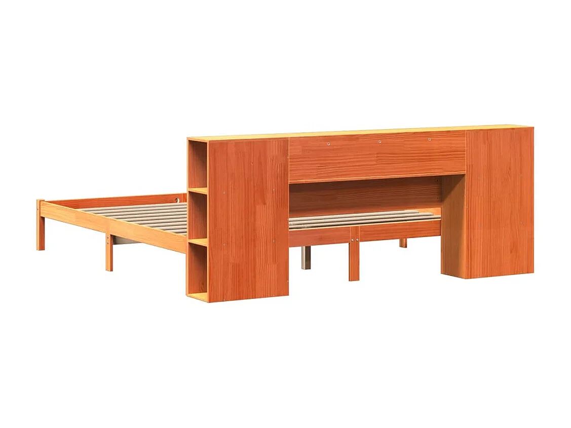 Lit bibliothèque sans matelas cire marron 200x200 cm pin massif