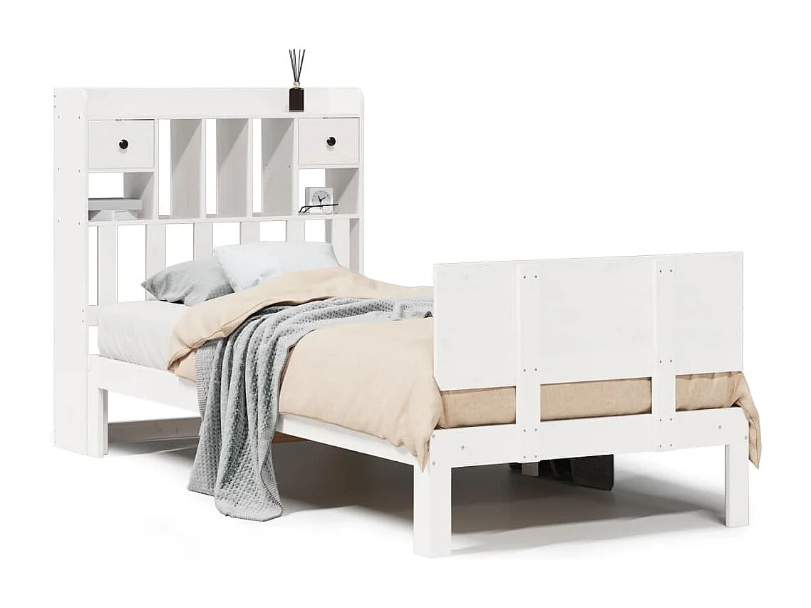 Letto Libreria senza Materasso Bianco 90x190 cm Massello Pino