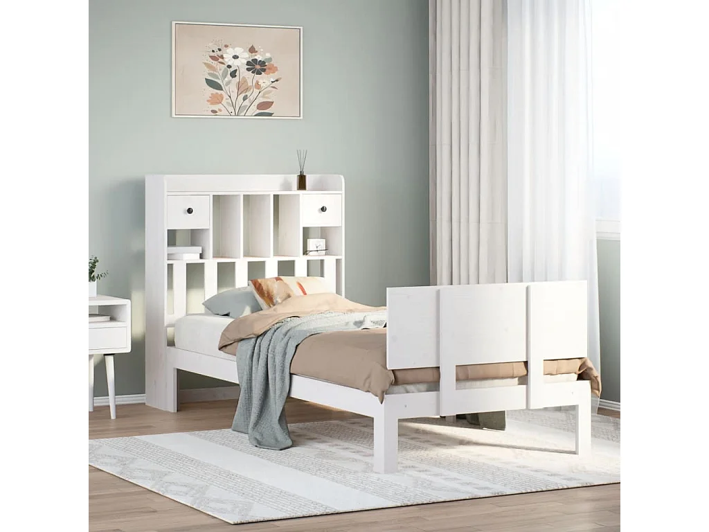Cama con estantería sin colchón madera maciza de pino 90x190 cm