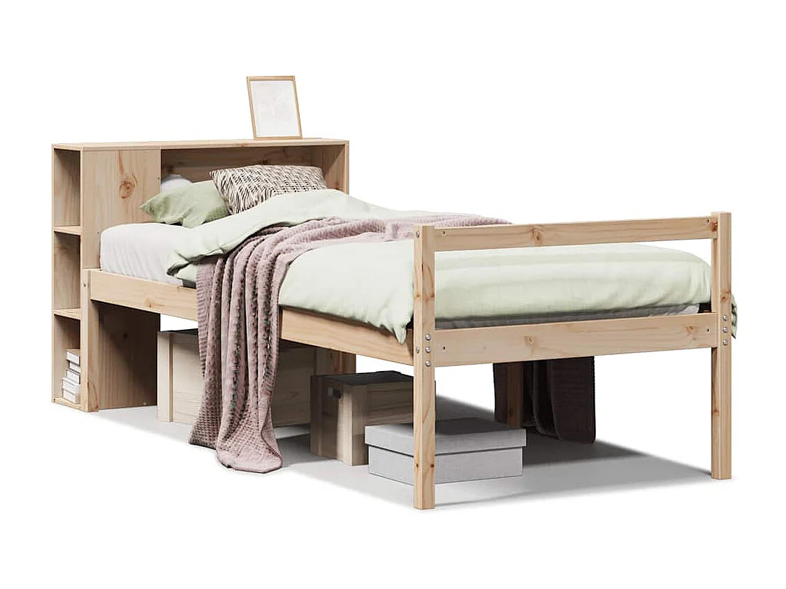Lit bibliothèque sans matelas 90x200 cm bois de pin massif