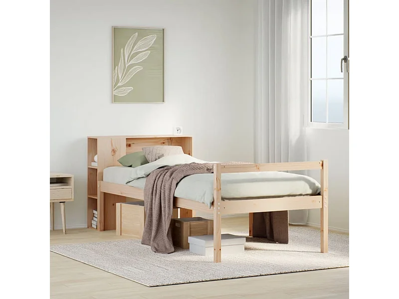 Letto Libreria senza Materasso 90x200 cm Legno Massello Pino